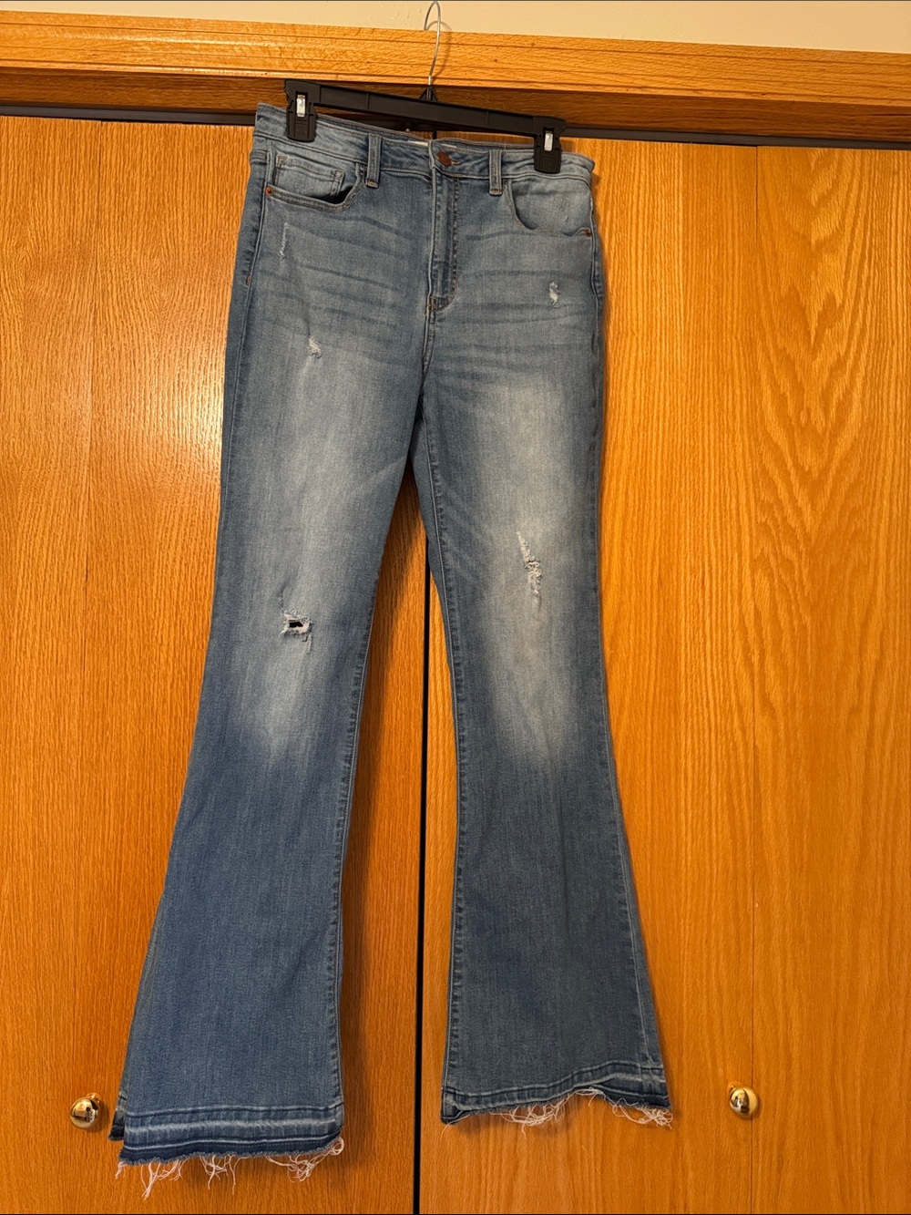 Women's Light Blue Distressed Flare Jeans
